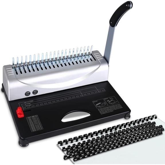 Book Binder Machine with 1 Box Comb Bindings Spines, Binding Machine for Letter/A4/A5, 12 Sheet Punch Capacity, Binder for Homeschool, Classroom and Office