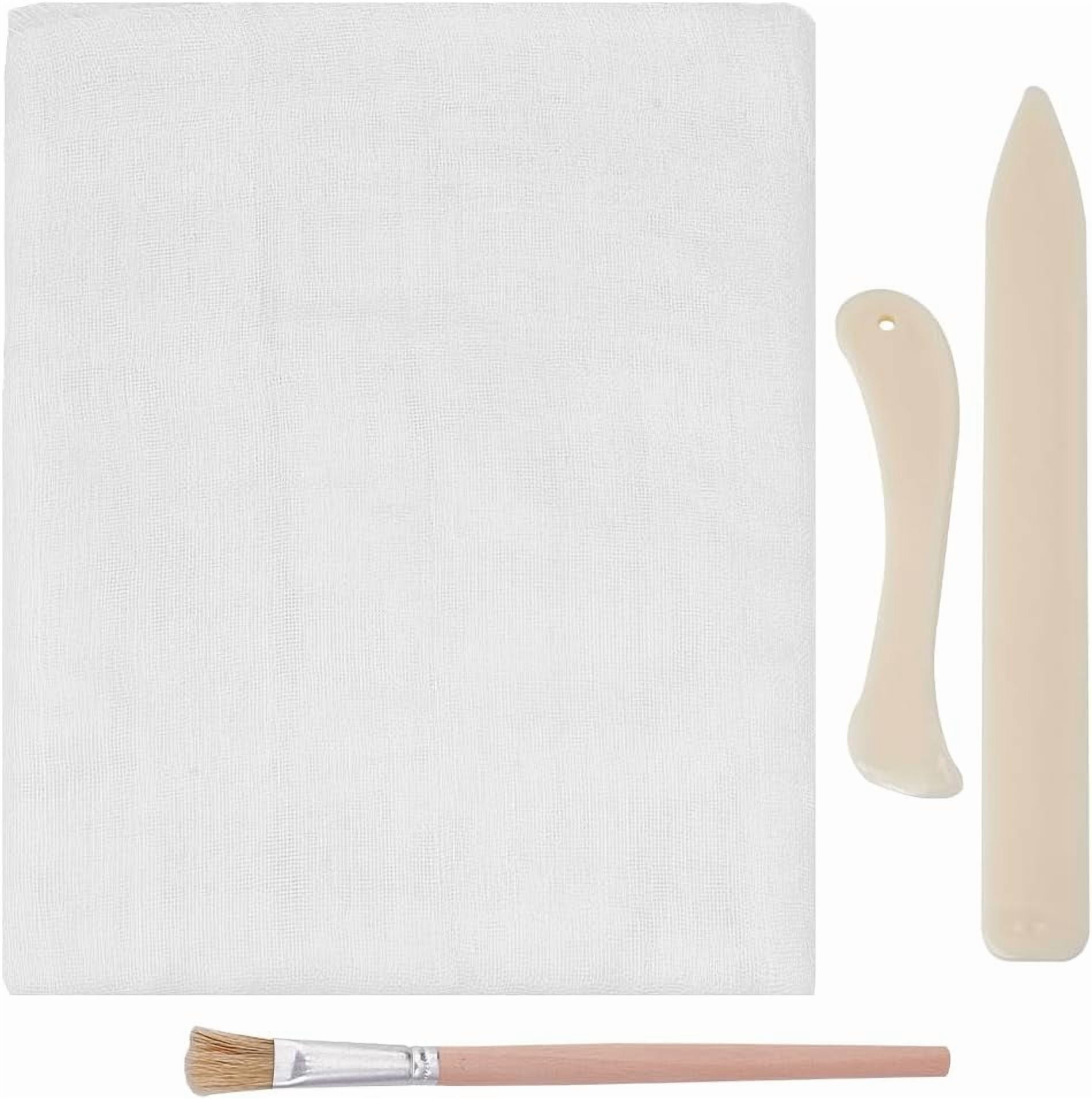 Book Binding Cloth Kits Binding Tools Set with 2Sheets White Cotton Cloth Fabric Book Cloth 2pcs Bone Folder Paper Creaser 1 Brush for DIY Bookbinding Crafts Sewing 126×15.8 inch White