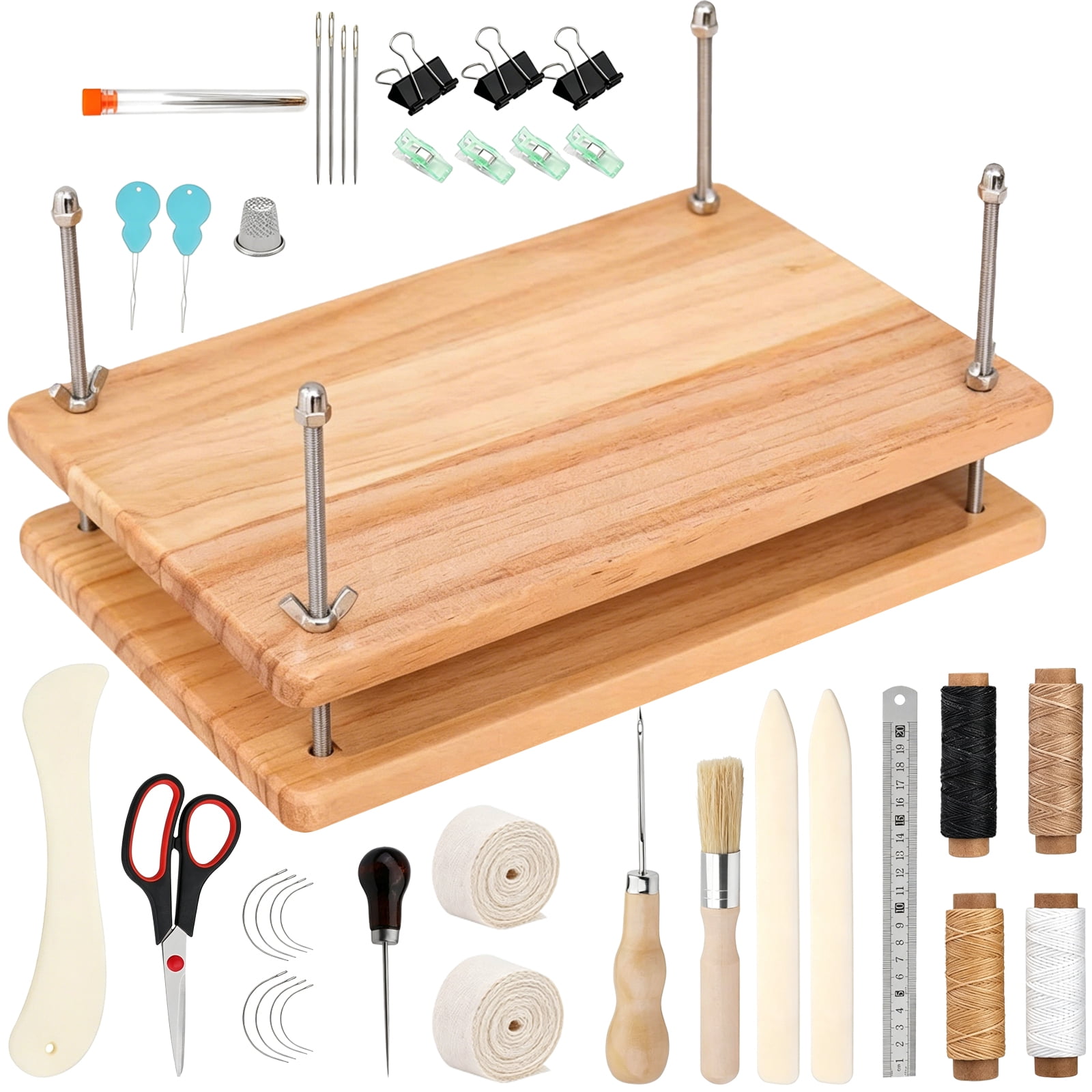 Wooden Bookbinding Press Kit, Portable Solid Wood Repair Clamp with Adjustable Screws, Complete Book Binding Tool Set for Old Book Repair, Handmade Journals, and Paper Craft