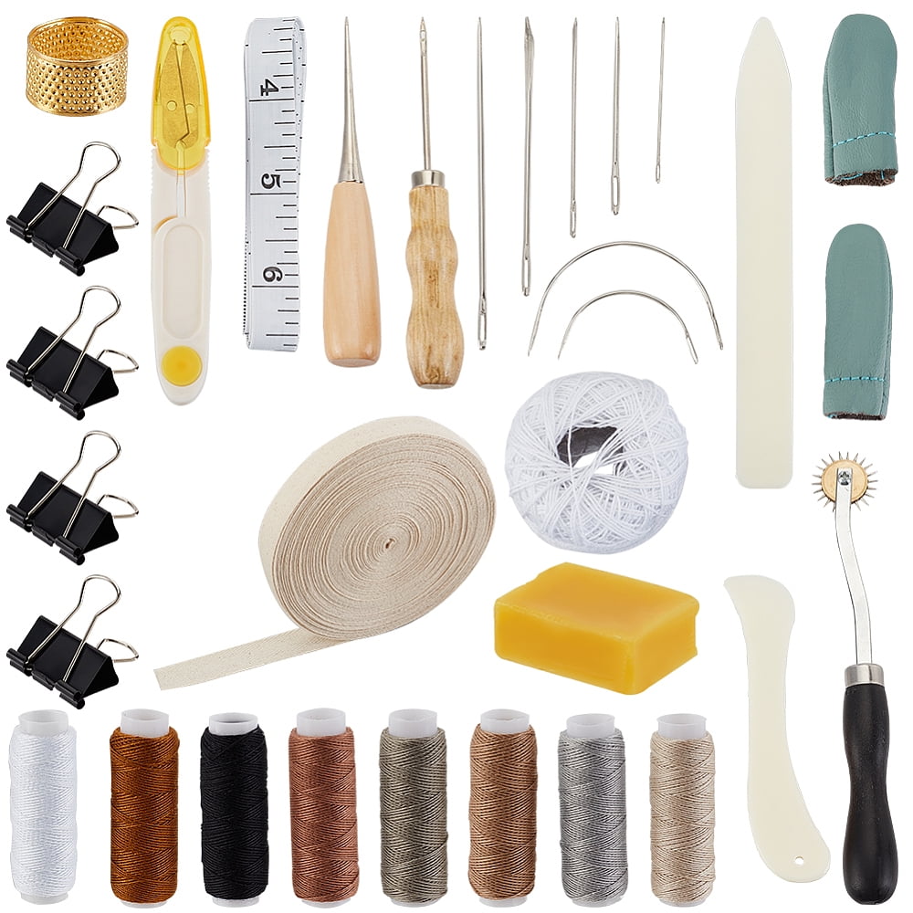 Book Binding Tool Kits Bookbinding Starter Tools Set with Needles Scissor Awl Tracing Wheel Tape Measure Thimble Cotton Threads Ribbon