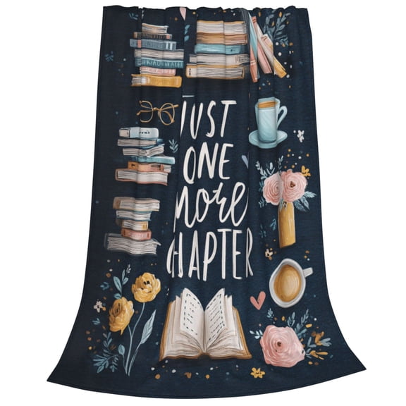 Book Blanket Flannel Coffee Mug And Bookstack Print, Soft Cozy Throw For Readers 50x40