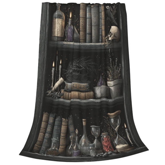 Book Blanket Flannel Gothic Crow And Skull Library Print, Perfect Mystery Lover Gift For Reading Nook 50x40