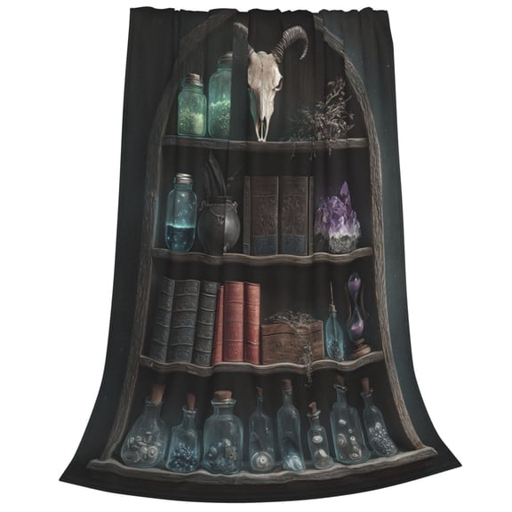 Book Blanket Flannel Gothic Witchcraft Bookshelf, Soft Throw Gift For Fantasy Fans And Readers 50x40