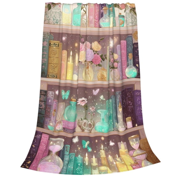 Book Blanket Flannel Whimsical Butterfly And Candle Design, Soft Cozy Decor For Sofa Couch And Reading Nook 50x40
