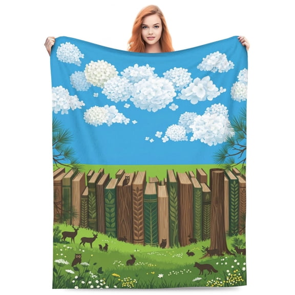 Book Blanket, Sweet Bookish Aesthetic Pattern, Reliable Flannel Throw Combining Utility with Gift-Ready Appeal 50x40