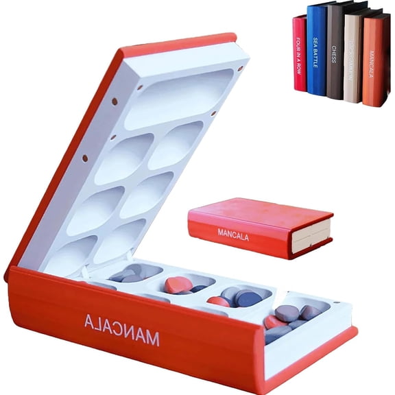 Book Board Games,Portable Books Design Board Game for Adults, 3D Printed Chess Book, Magnetic Chess Set, Four in a Row, Sea Battle, Backgammon, Mancala, Hangman (Style B)