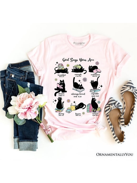 Book Cat God Says I Am T-Shirt, Christian Bible Verse Faith Tee