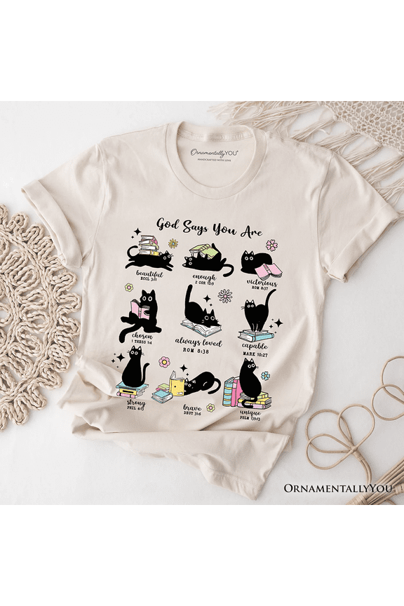 Book Cat God Says I Am T-Shirt, Christian Bible Verse Faith Tee