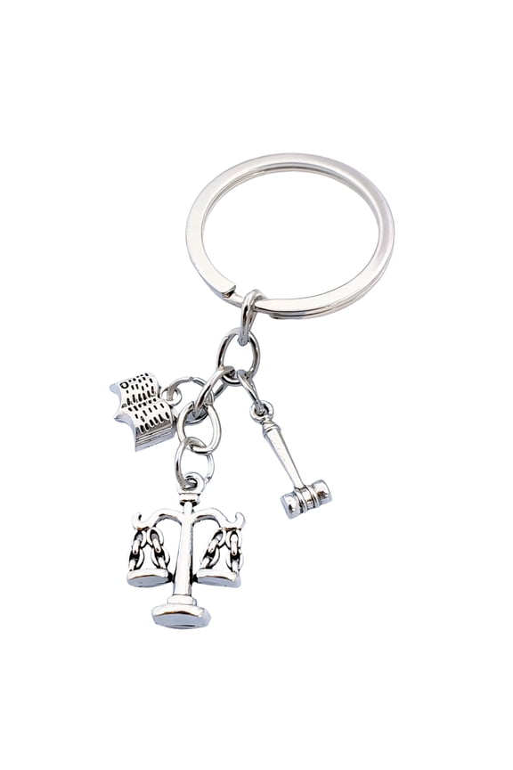 Book Charm Legal Keychain, Silver Tone Alloy Scale and Gavel Accent for Daily Carry, Backpack Charm, Compact Law Theme Accessory for Bags