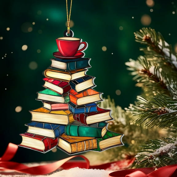 Book Christmas Ornament 2025 Suncatcher, Acrylic Tree Decor Ornaments Gifts for Book Lovers, Bookish Gift for Women, Bookworm, Teacher, Bookclub (Acrylic Book Tree)