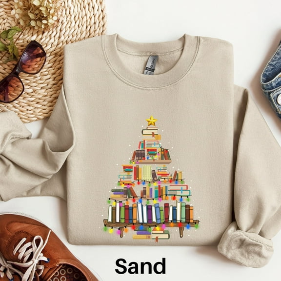Book Christmas Tree Sweatshirt, Book Lover Shirt, School Christmas Tree Sweatshirt, Reading Teacher Sweater, Librarian Shirt, Bookworm Gift 1588233713