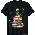 thumbnail image 1 of Book Christmas Tree T-Shirt â€“ Book Lover Teacher Librarian Men Women Tee, 1 of 2