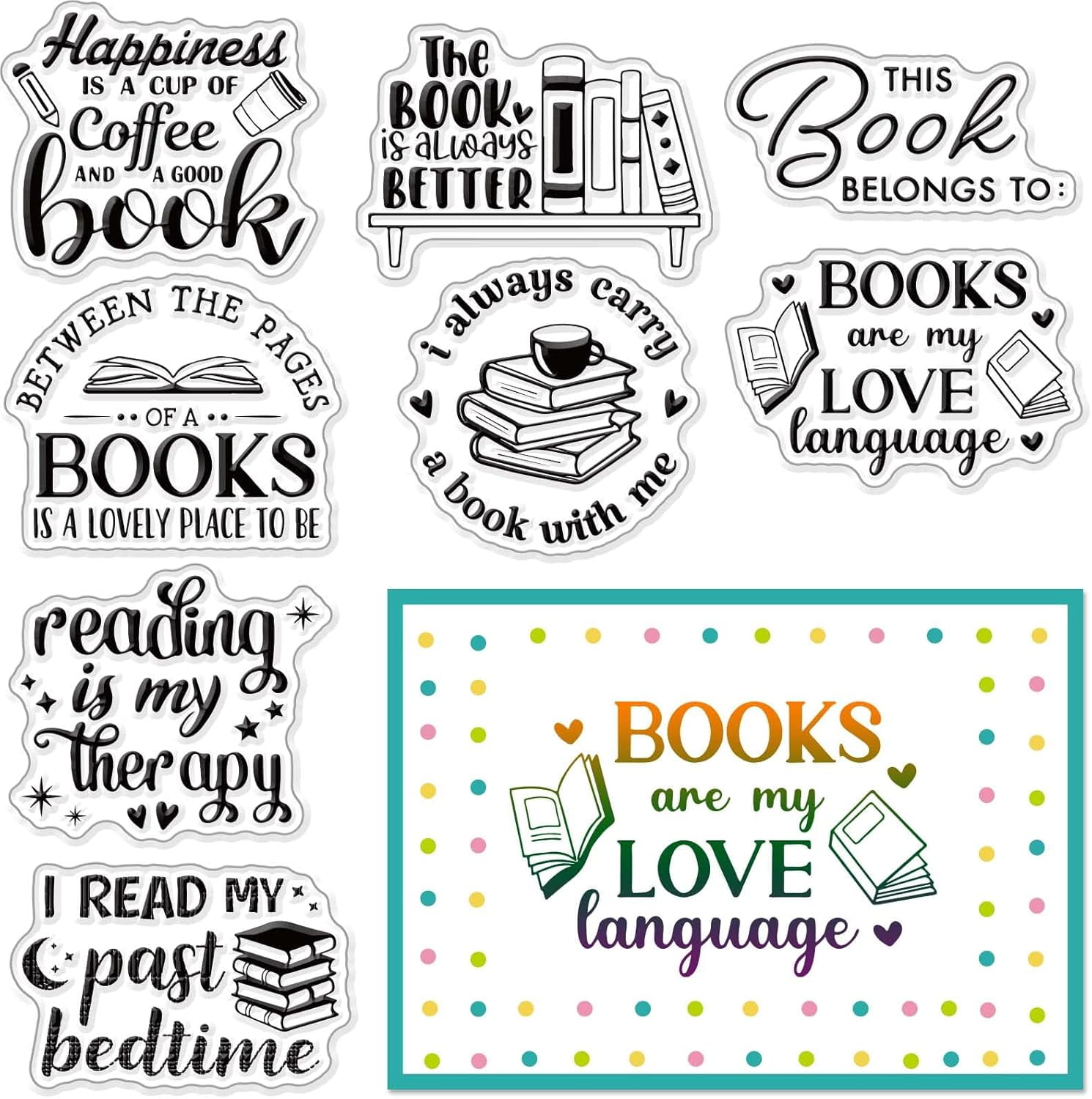 Book Clear Stamps for Card Making Decoration Scrapbooking Words Reading ...
