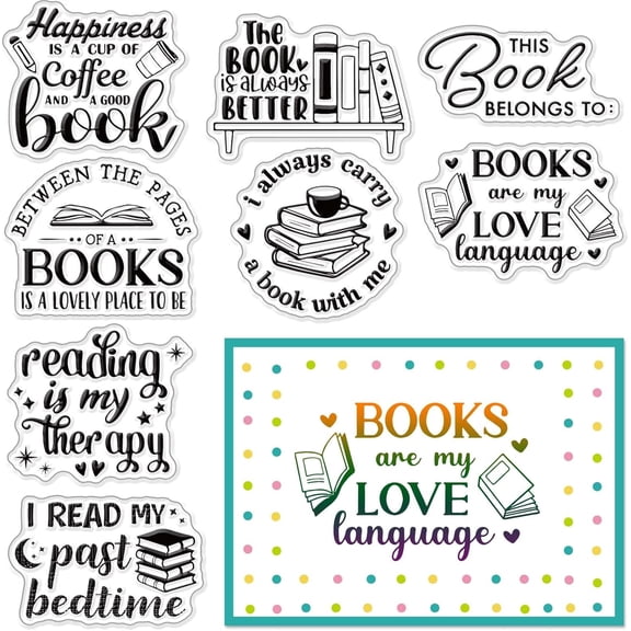 Book Clear Stamps for Card Making Decoration Scrapbooking Words Reading Books Lovers Bookshelf Coffee Silicone Rubber Stamp DIY