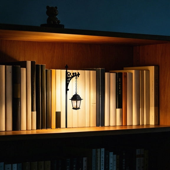 Book Clip Library Hanging Lantern Light, Vintage Bookshelf Decor Lamp, Warm LED Book Nook Nightlight, Miniature Bookend Lighting, Retro Hanging Street Lamp Ornament for Reading Nook & Book Lovers