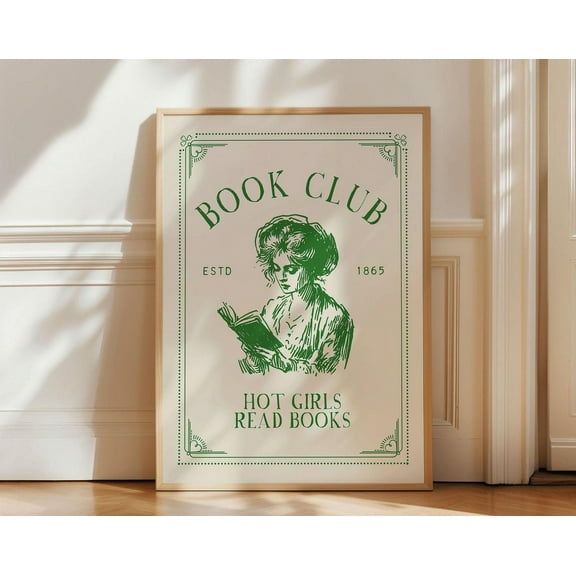 Book Club Art Print Vintage Reading Poster Retro Book Club Print Trendy Dorm Room Decor Cute Quote Print Girly Wall Art Art Green Wall Art, Modern Wall Decor, 12x18 UNFRAMED