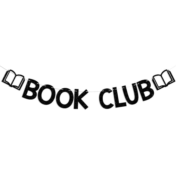 Book Club Banner - Vintage Books Themed Party Decor, Book Reading Library Newspaper Baby Shower Birthday Party Decorations Black Glitter