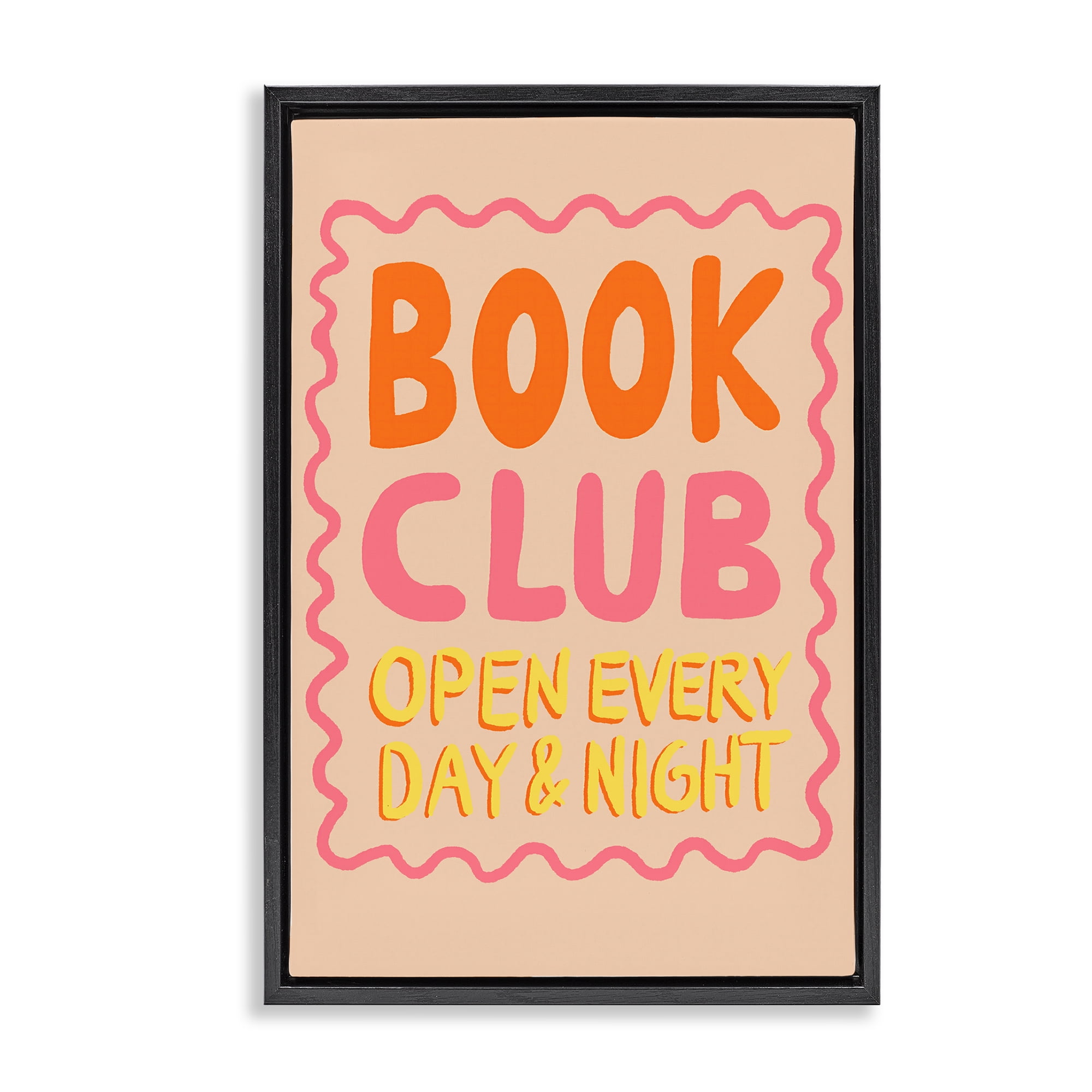 Book Club Day & Night Black Framed Floater Canvas Wall Art, design by Florentina Dolci