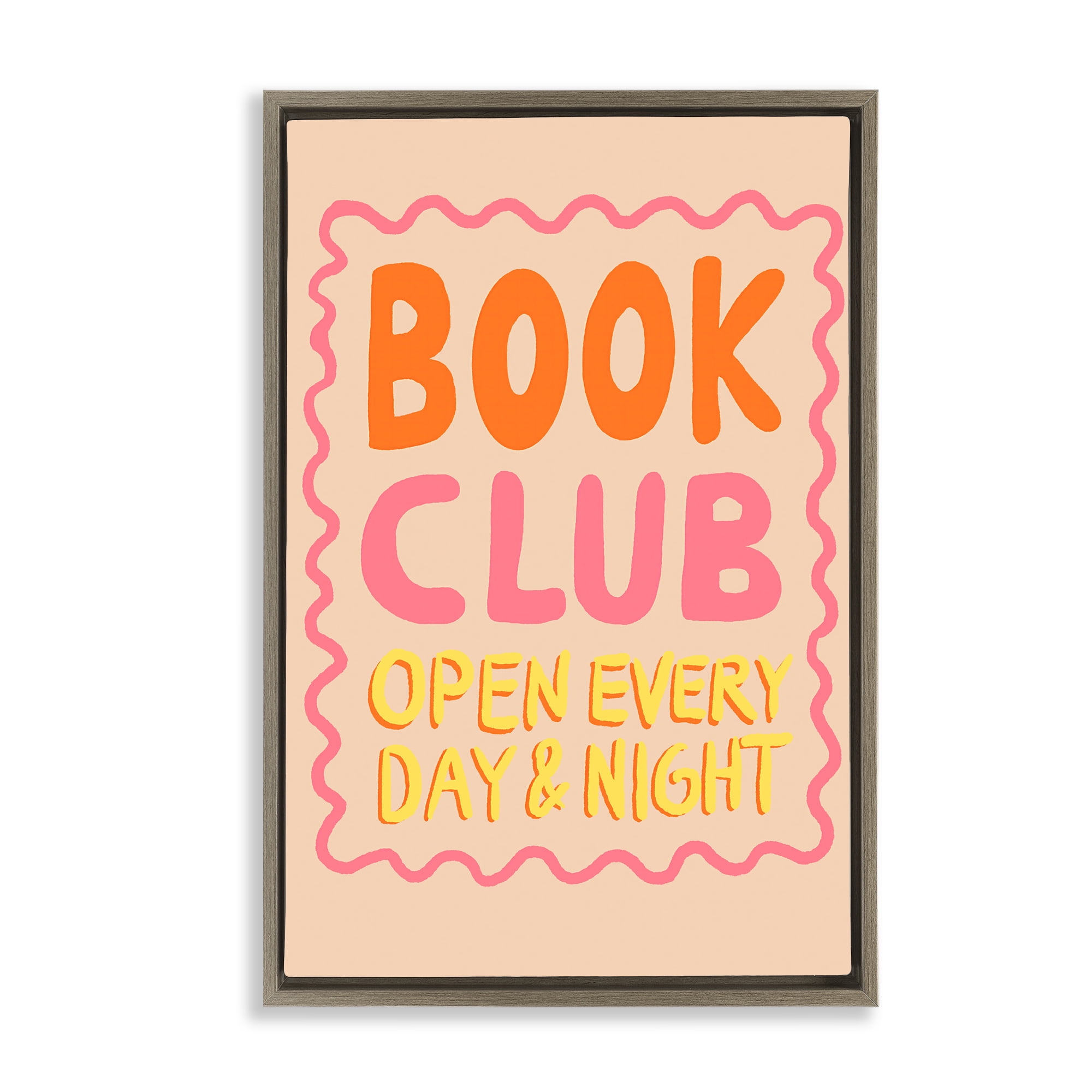 Book Club Day & Night Brown Framed Floater Canvas Wall Art, design by Florentina Dolci