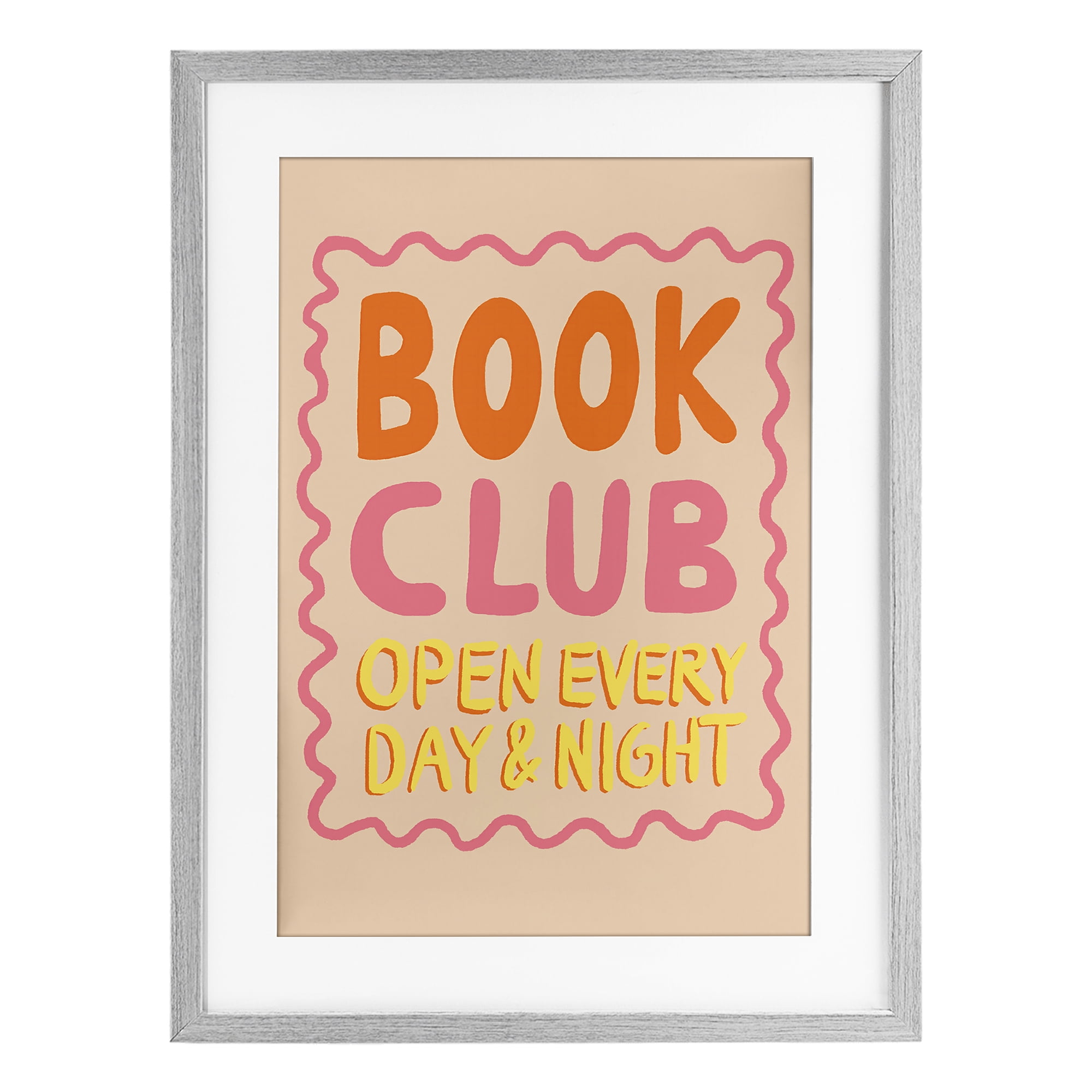 Book Club Day & Night Gray Framed Print Under Glass, design by Florentina Dolci