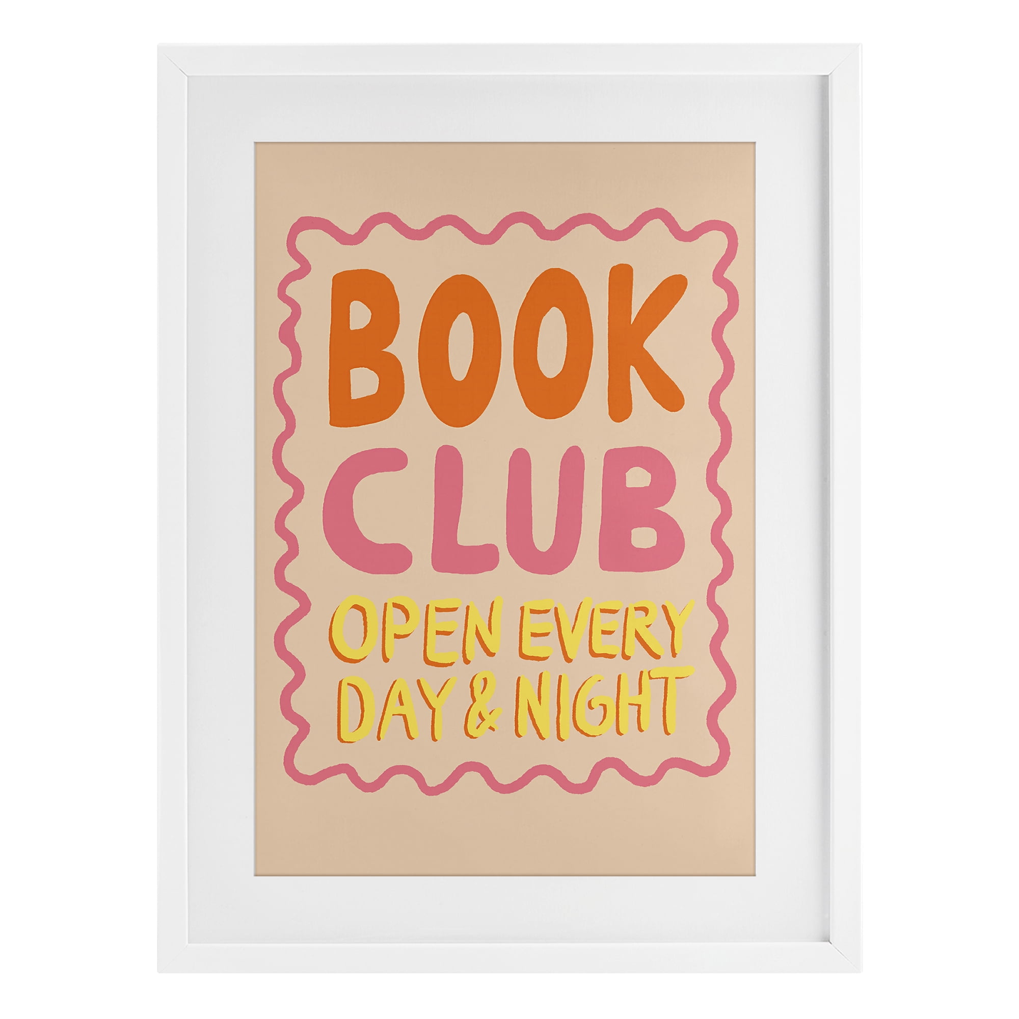 Book Club Day & Night White Framed Print Under Glass, design by Florentina Dolci