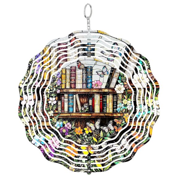 Book Club Metal Wind Spinner, Reader Outdoor Hanging Ornament