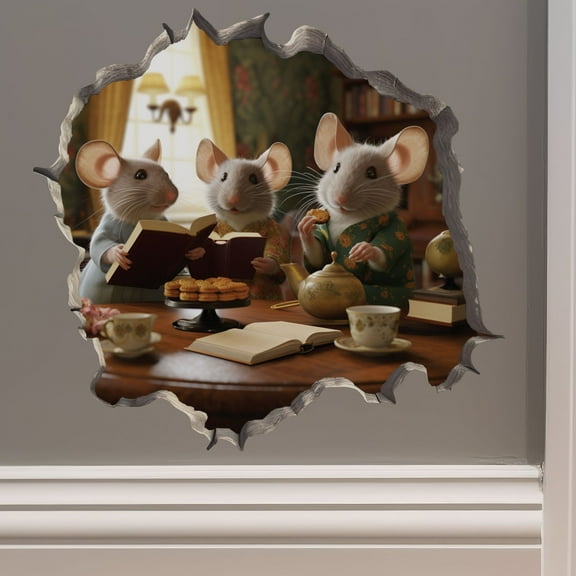 Book Club Mice in Mouse Hole Decal - Mouse Hole 3D Wall Sticker