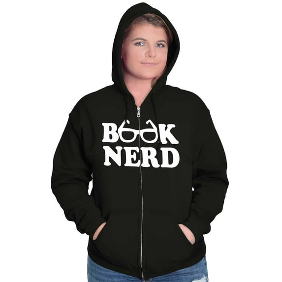 Book Club Nerd Nerdy Geeky Hipster Womens Plus Size Graphic Zipper Hoodie Brisco Brands 2X
