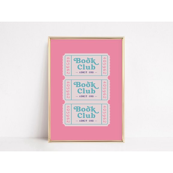 Book Club Ticket Print, Trendy Bookish Print, Pink Wall Art, Readers Book Lover Gift, Dorm & Library Decor, Poster Only