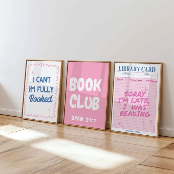 Book Club Wall Art Trendy Reading Corner Decor Book Lover Set 3 Unframed Paper Print 8x12