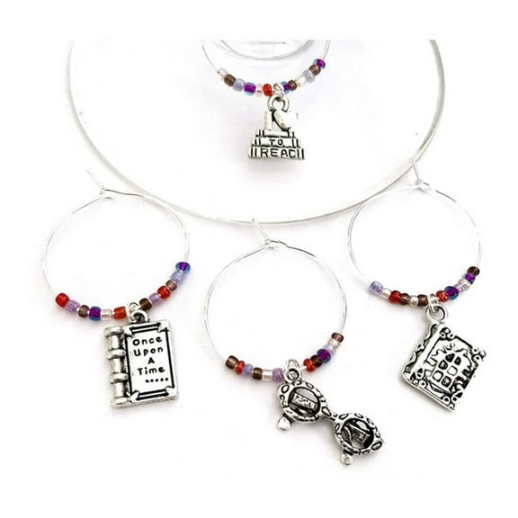 Book Club Wine Charms: Bookworm Themed Wine Charms. Perfect Gift for Book Lovers and Avid Readers. I Love to Read. Set of 4