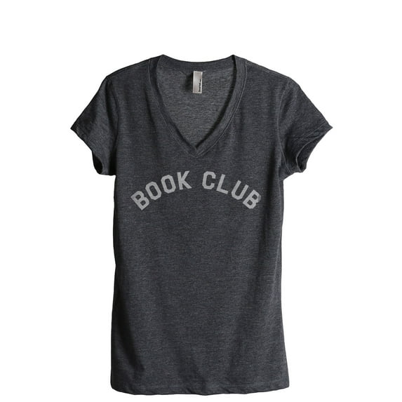 Book Club Women's Fashion Relaxed V-Neck T-Shirt Tee Charcoal Grey Medium