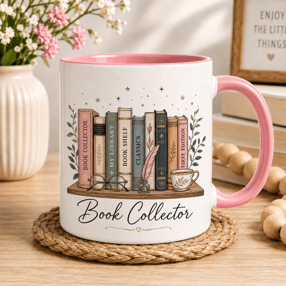 Book Collector Ceramic Coffee Mugs Personalized Floral Bookshelf Gift for Readers 11 oz 15 oz
