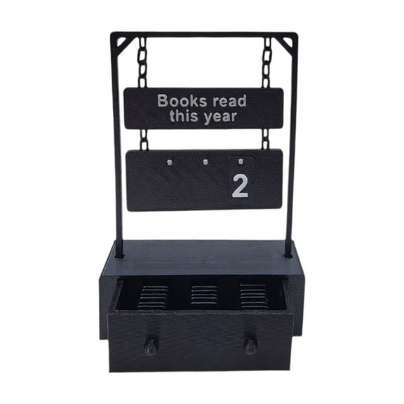 Book Counter Ornament, Black Hanging Style with Digital Storage Drawer, 1 Pack Desktop Reading Tracker Decoration for Home Library Study Room Readers to Log Annual Book Reading Quantity