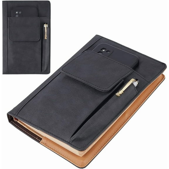 Book Cover PU Leather A5 Waterproof Book Sleeve Black Reusable Book Protector Hardcover Paperbacks Notebook Wraps with Pen Pockets for Book Lovers Classmate Gifts