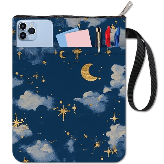 Book Covers Sleeve Dreamy Night Dark Cloud Moon Star Peaceful Notebook Wraps Fabric Book Protector with Zipper Front Pocket Washable