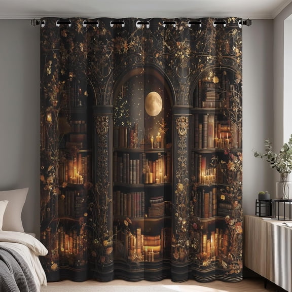 Book Curtains Blackout Home Decor, Bookstore Bookcase Curtains Bedroom Living Room Decor, Bookcase Library Thermal Insulated Grommet Drapes-52"W x 72"L (Pack of 2)