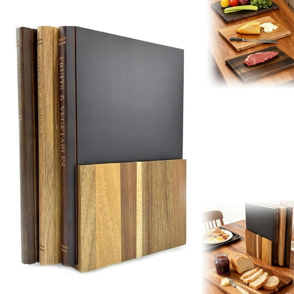 Book Cutting Board Set, Book Themed Cutting Board Set 100% Wood, Walnut Cutting Board Book Set with Stand For Kitchen, Cheese Bread Meat Vegetable Prep Serving Board
