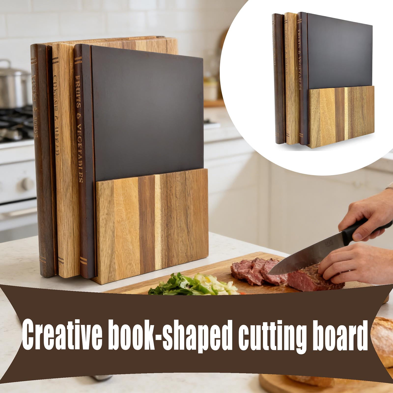 Book Cutting Board Set, Set of 3 Solid Wood Book Shaped Cutting Board ...