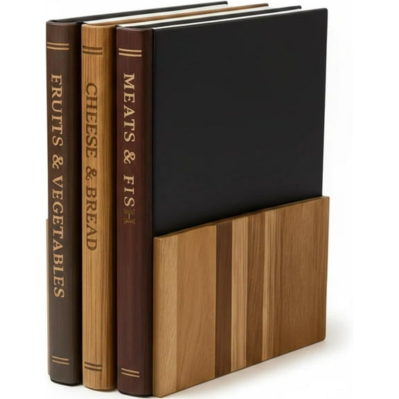 Book Cutting Board Set with Stand - Wooden Library Shaped Chopping Boards That Look Like Books, Labeled Meat, Fish, Cheese & Bread, Fruits & Vegetables, Decorative Kitchen Cutting Boards