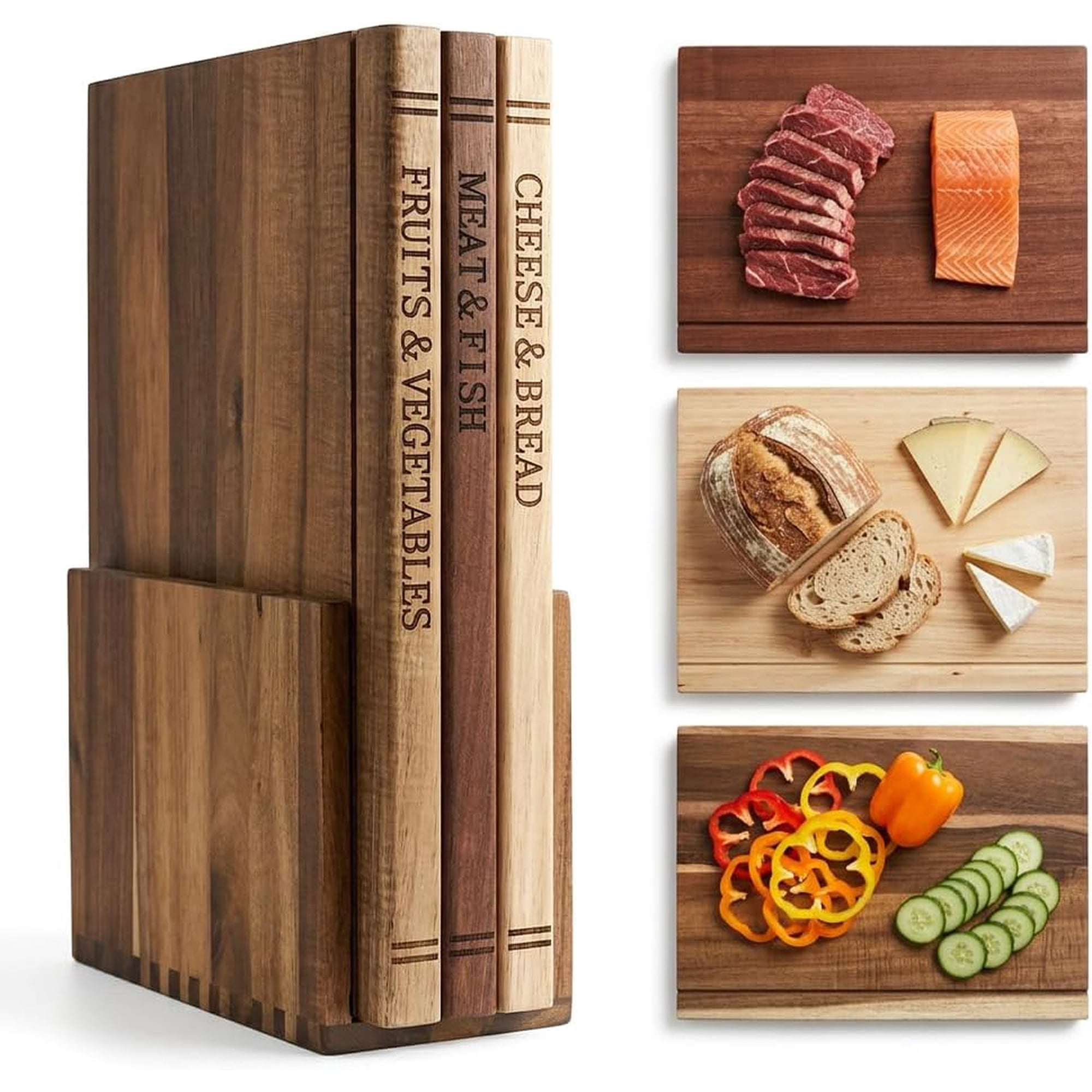 Book Cutting Board Set with Stand Engraved Labels for Kitchen