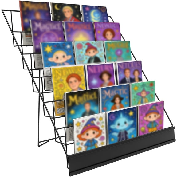 Book Display Rack, 6 Tier Wire Countertop Rack, Tabletop Magazine Display Racks, Wide Wire Magazine Rack, Comic Book, Book Signing Rack,for Library Classroom Picture Literature Brochure