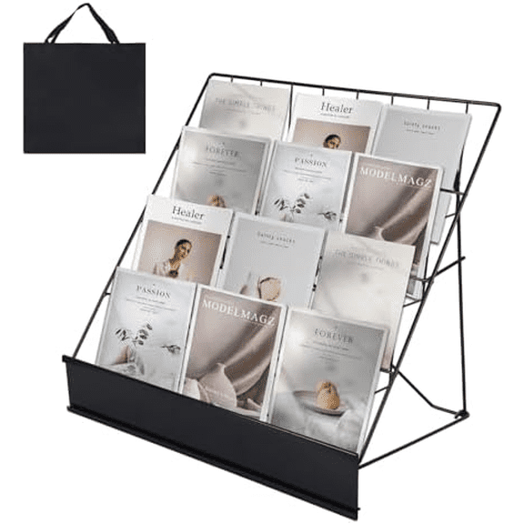 Book Display Rack with Storage Bag, Book Signing Rack, 4 Tiered Tabletop Magazine Display Rack for Library Classroom Picture Literature Brochure 16.14" x 17.95" x 17.24"$$Home Decor, Kitchen, & Other