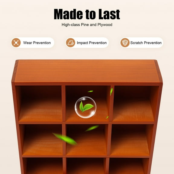 Book Display Shelf Organizer Display Rack 2 Drawers Wooden 9-Cube Brown for Living Room, Study