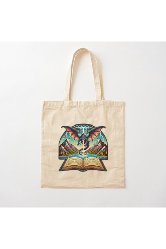 Book Dragon Design 7 Canvas Tote Bags, Reusable Shopping Bag