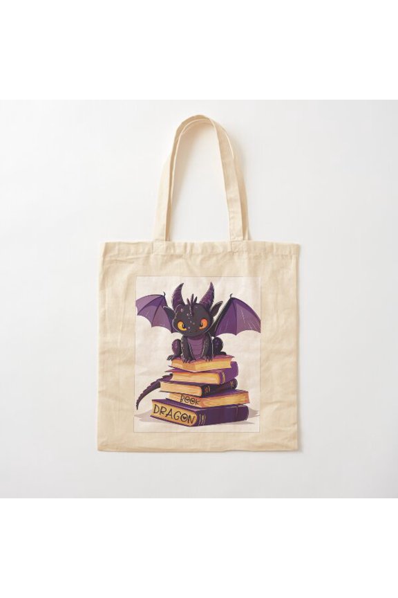 Book Dragon Design 8 Canvas Tote Bags, Reusable Shopping Bag