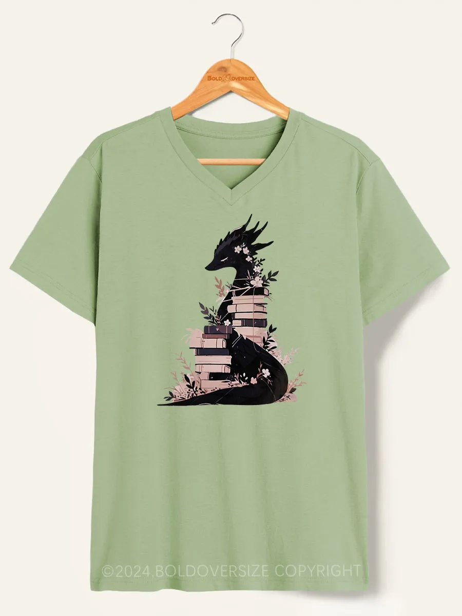 Book Dragon Fantasy Reader V-Neck Tee - Walmart.com