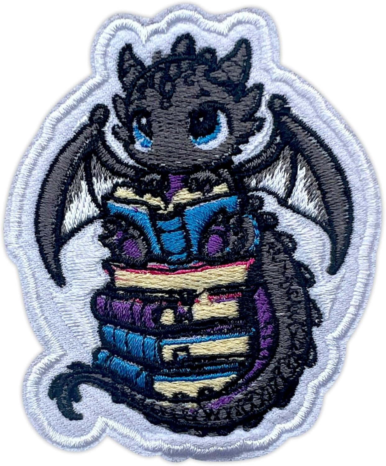 Book Dragon Patch, 3 Inches Sew On Iron On Patches Fantasy Bookish Dragon Embroidery Patches for Clothes Backpacks Hats Jeans Bags, Embroidered Patche, DIY Iron On Patch for Book Lovers
