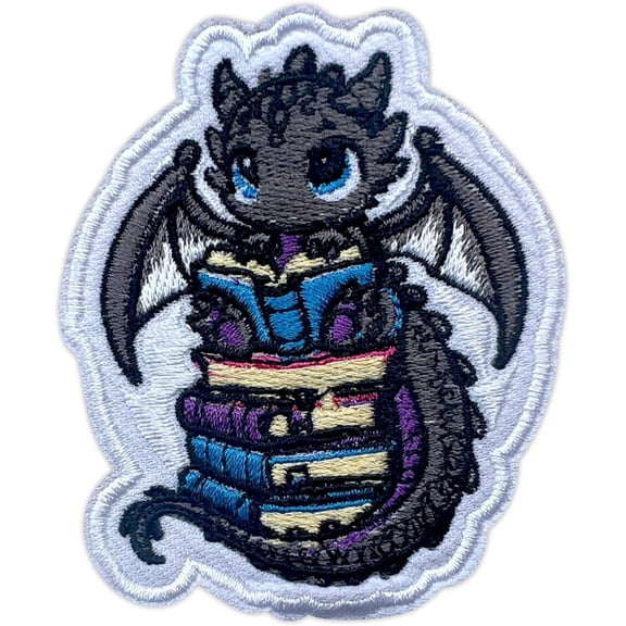 Book Dragon Patch, 3 Inches Sew On Iron On Patches Fantasy Bookish Dragon Embroidery Patches for Clothes Backpacks Hats Jeans Bags, Embroidered Patche, DIY Iron On Patch for Book Lovers