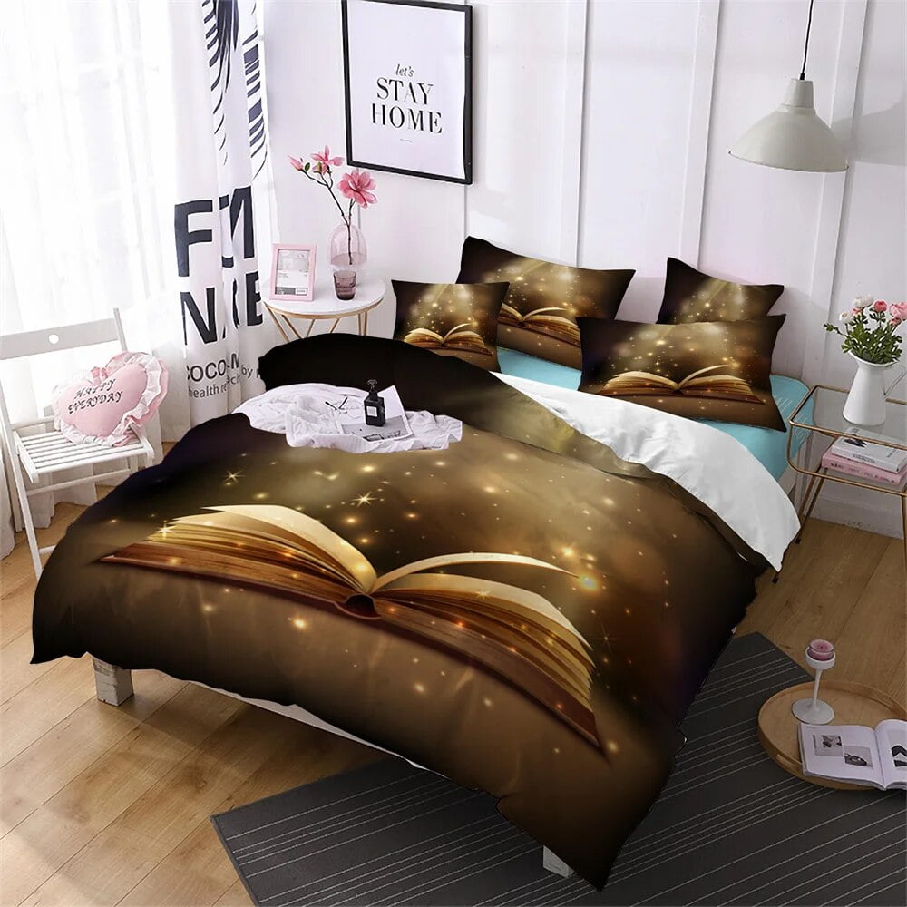 Book Duvet Cover Set 3d Print Old Book Bookshelf Pattern Polyester 